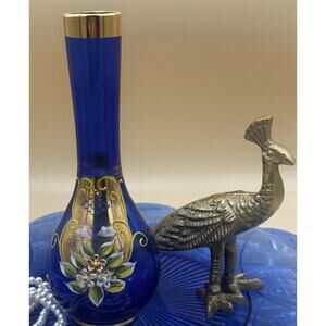 Vintage Cobalt Blue Gilt Enamel Bud Vase | Dark Academia Decor | Victorian |